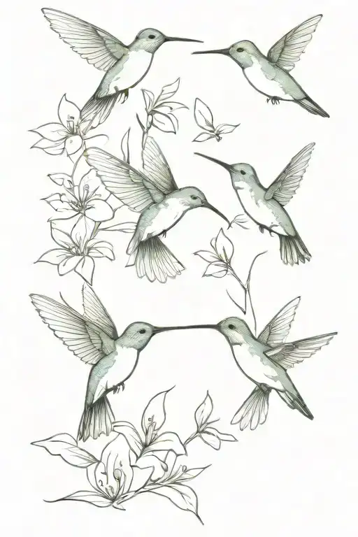 only 3 hummingbird all the same size. The birds should be separate directions from each other with clear distinction  tattoo design idea