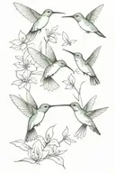 only 3 hummingbird all the same size. The birds should be separate directions from each other with clear distinction  tattoo design idea