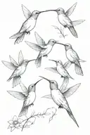 only 3 hummingbird all the same size. The birds should be separate directions from each other with clear distinction  tattoo design idea
