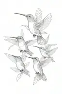 3 hummingbird all the same size. The birds should be separate directions from each other with clear distinction of their tattoo design idea