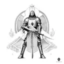 Imagine an imposing Templar knight kneeling, ready to protect the faith. With his right knee onround, holding a sword tattoo design idea