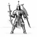 Imagine an imposing Templar knight kneeling, ready to protect the faith. With his right knee onround, holding a sword tattoo design idea