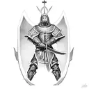 Imagine an imposing Templar knight kneeling, ready to protect the faith. With his right knee onround, holding a sword tattoo design idea