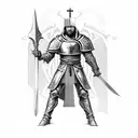 Imagine an imposing Templar knight kneeling, ready to protect the faith. With his right knee onround, holding a sword tattoo design idea