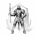 Imagine an imposing Templar knight kneeling, ready to protect the faith. With his right knee onround, holding a sword tattoo design idea