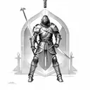 Imagine an imposing Templar knight kneeling, ready to protect the faith. With his right knee onround, holding a sword tattoo design idea