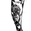 Imagine a Templar knight kneeling, ready to protect the faith. With his right knee onround, holding a sword tattoo design idea
