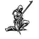 Imagine a Templar knight kneeling, ready to protect the faith. With his right knee onround, holding a sword tattoo design idea