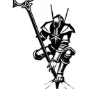 Imagine a Templar knight kneeling, ready to protect the faith. With his right knee onround, holding a sword tattoo design idea