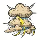 Cloud with lightning bolt striking and rain falling tattoo design idea