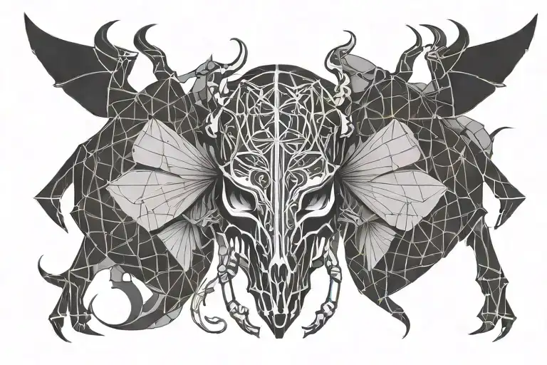 stag beetle wings open with skull tattoo design idea