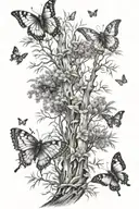 cypress and willow trees with butterflies and bees tattoo design idea