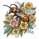 A floral arrangement incorporating a stag beetle and bee tattoo design idea