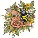 A floral arrangement incorporating a stag beetle and bee tattoo design idea