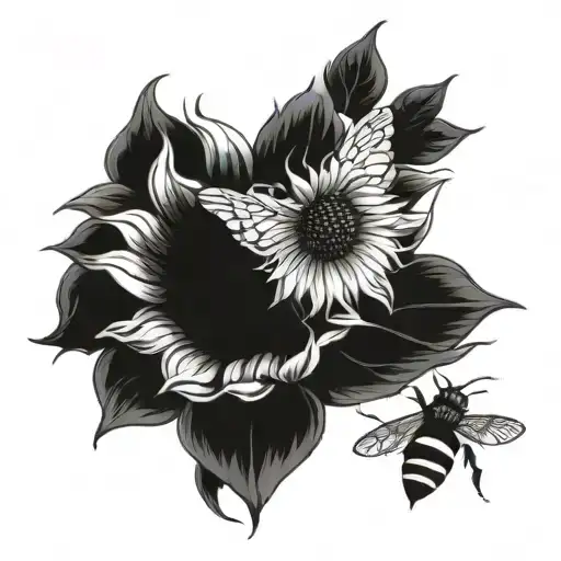 sunflower with bees and leo zodiac sign tattoo design idea