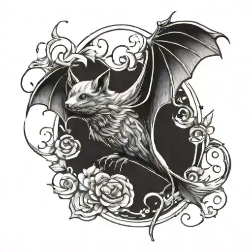feminine bat flying tattoo design idea