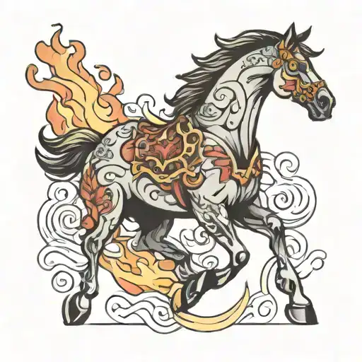 fire horse jumping tattoo design idea