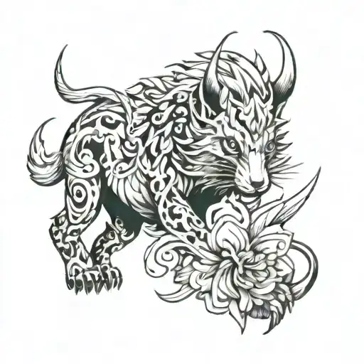 something like animal that covers upper inner forearm going up around biceps and triceps tattoo design idea