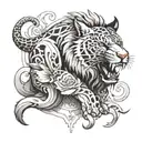 something like animal that covers upper inner forearm going up around biceps and triceps, realistic  tattoo design idea
