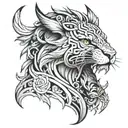 something like animal that covers upper inner forearm going up around biceps and triceps, realistic  tattoo design idea