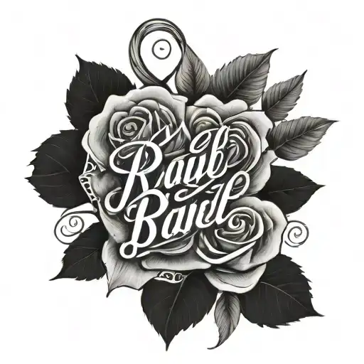 the name Raul Daniel Garza in a nice font surrounded by roses tattoo design idea