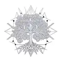 A geometric tree design incorporating mathematical symbols and patterns tattoo design idea