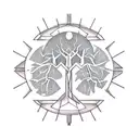 A geometric tree design incorporating mathematical symbols and patterns tattoo design idea