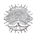 A geometric tree design incorporating mathematical symbols and patterns tattoo design idea