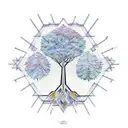 A geometric tree design incorporating mathematical symbols and patterns tattoo design idea