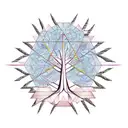 A geometric tree design incorporating mathematical symbols and patterns tattoo design idea