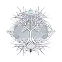 A geometric tree design incorporating mathematical symbols and patterns tattoo design idea