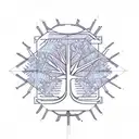 A geometric tree design incorporating mathematical symbols and patterns tattoo design idea