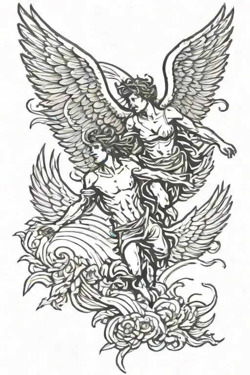 Fallen angel & icarus falling from sky tattoo design idea