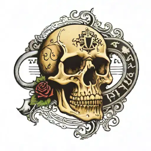 67 as a number with a skull that makes the silence gesture tattoo design idea