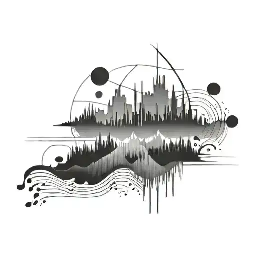 A geometric representation of a soundwave with outdoor scenery inside tattoo design idea