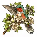Bradford pear tree flower and hummingbird perched tattoo design idea