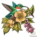 Bradford pear tree flower and hummingbird perched tattoo design idea
