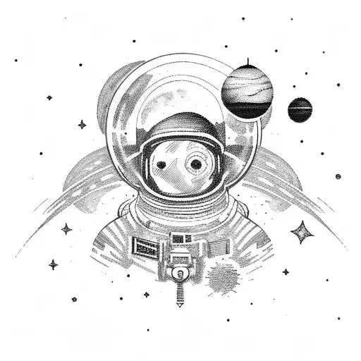 cosmonaut in the cosmos with stars, planets tattoo design idea