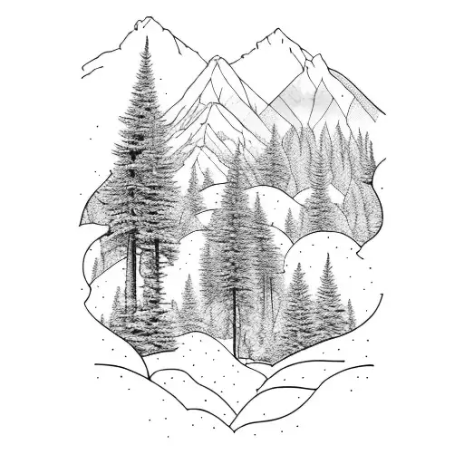 boise idaho mountains and trees with mountain bike and snowboarding  tattoo design idea