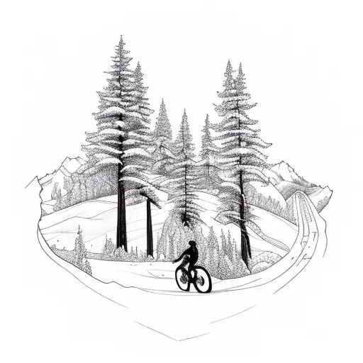 boise idaho mountains and trees with mountain bike and snowboarding  tattoo design idea