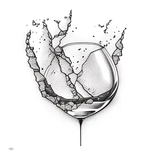 broken glass of wine tattoo design idea