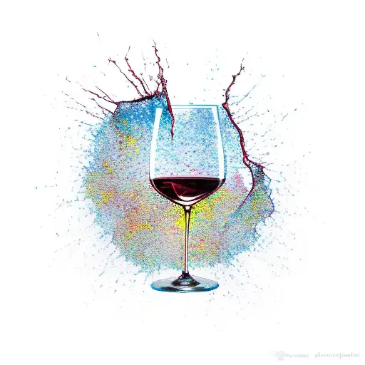 glass of wine, shattered glass tattoo design idea