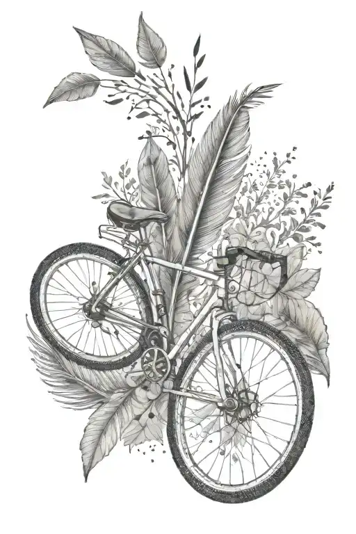arrow feather with bike, trees and "Fearfully and Wonderfully Made" tattoo design idea