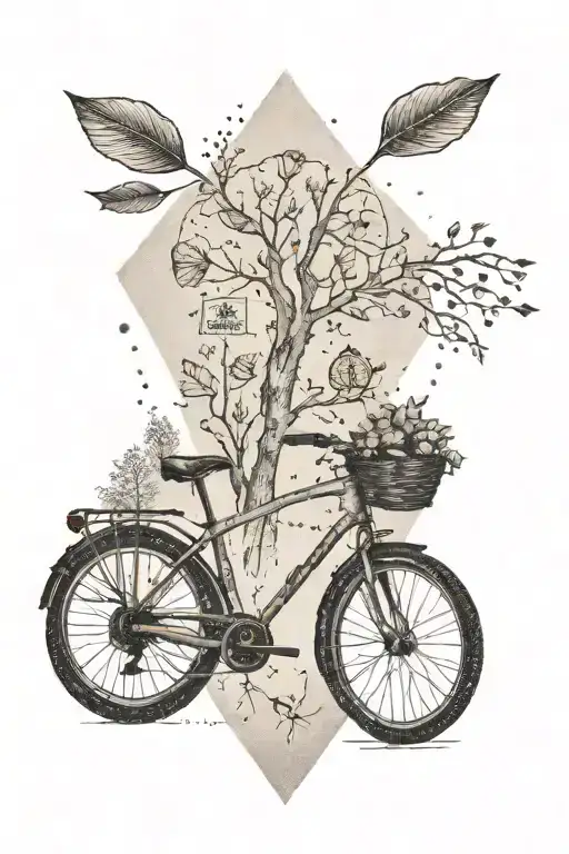 arrow  with bike, trees and "Fearfully and Wonderfully Made" tattoo design idea