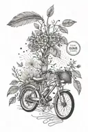 arrow feather with bike, trees and "Fearfully and Wonderfully Made" tattoo design idea