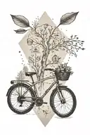 arrow  with bike, trees and "Fearfully and Wonderfully Made" tattoo design idea