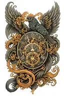 phoenix fire and tree of life clock tattoo design idea