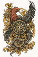 phoenix fire and tree of life clock tattoo design idea
