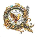 phoenix fire and tree of life clock tattoo design idea