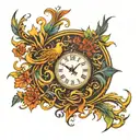phoenix fire and tree of life clock tattoo design idea